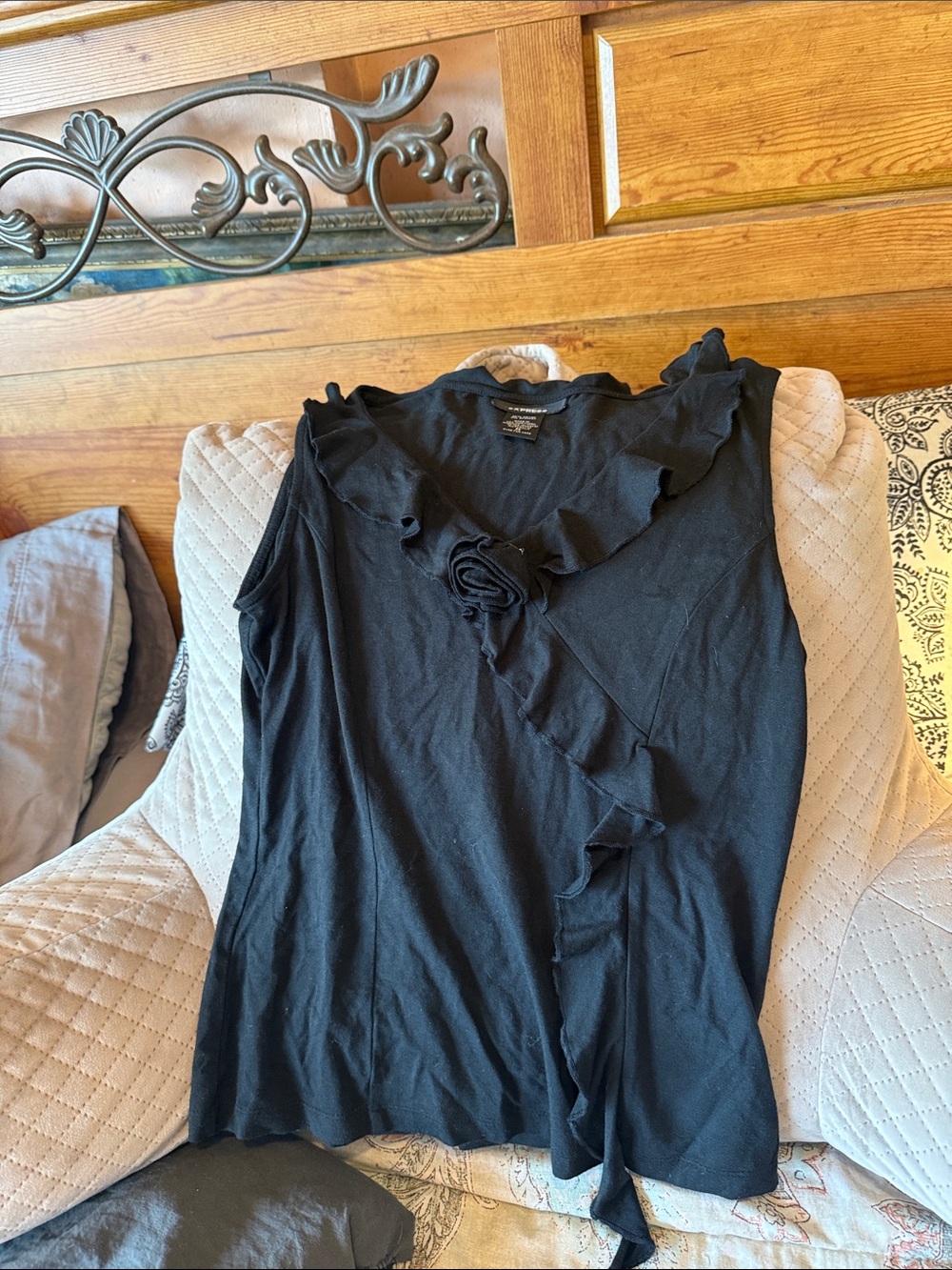 Express Black Sleeveless Ruffle Front Blouse